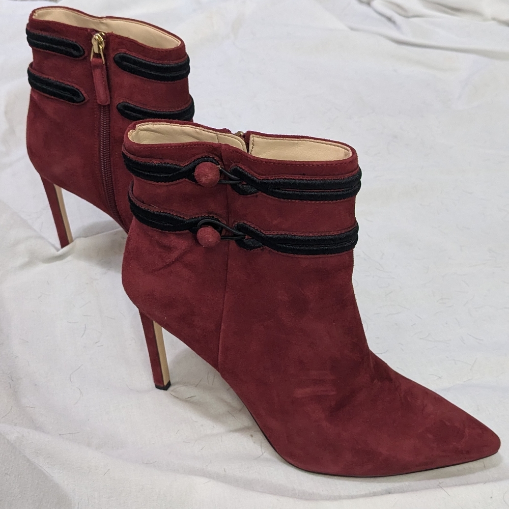 Nine West Maroon Heeled Boots with Black Trim